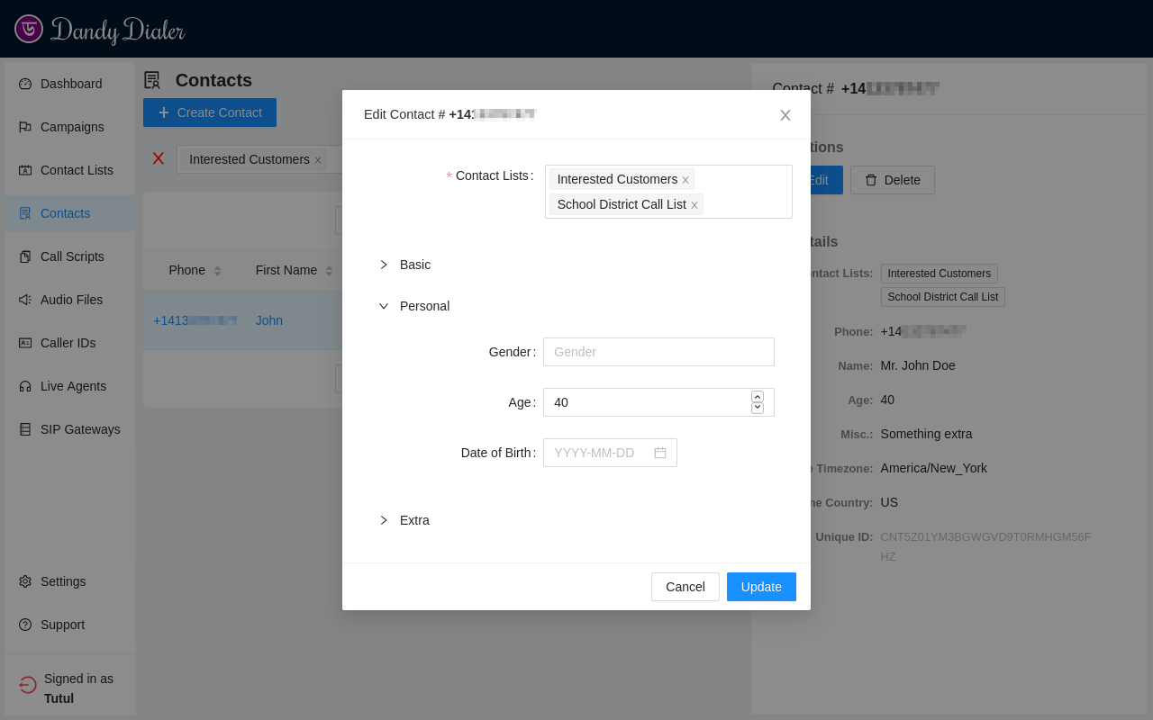 Contact editor modal (personal information)