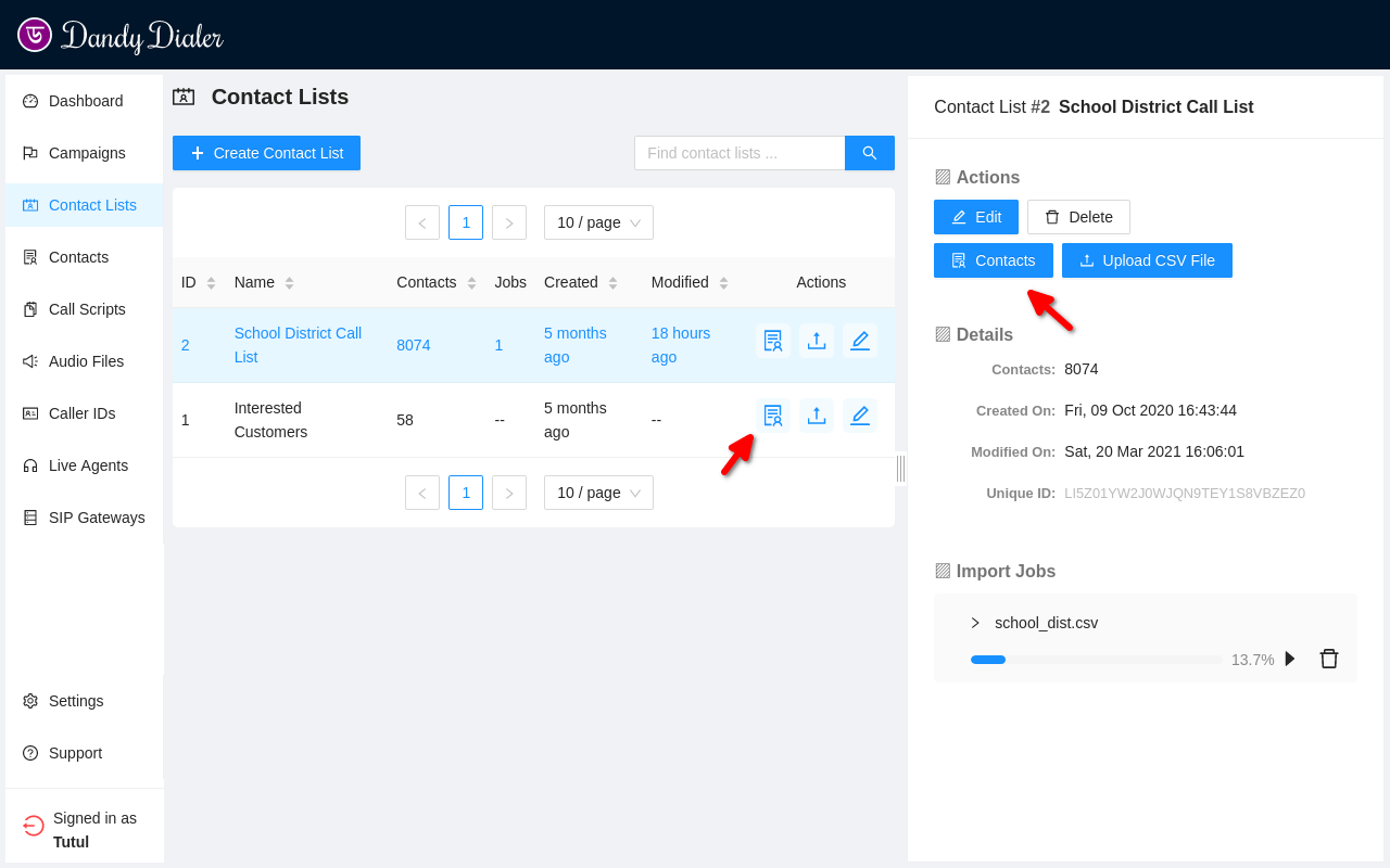 Accessing contacts from 'Contact List' panel